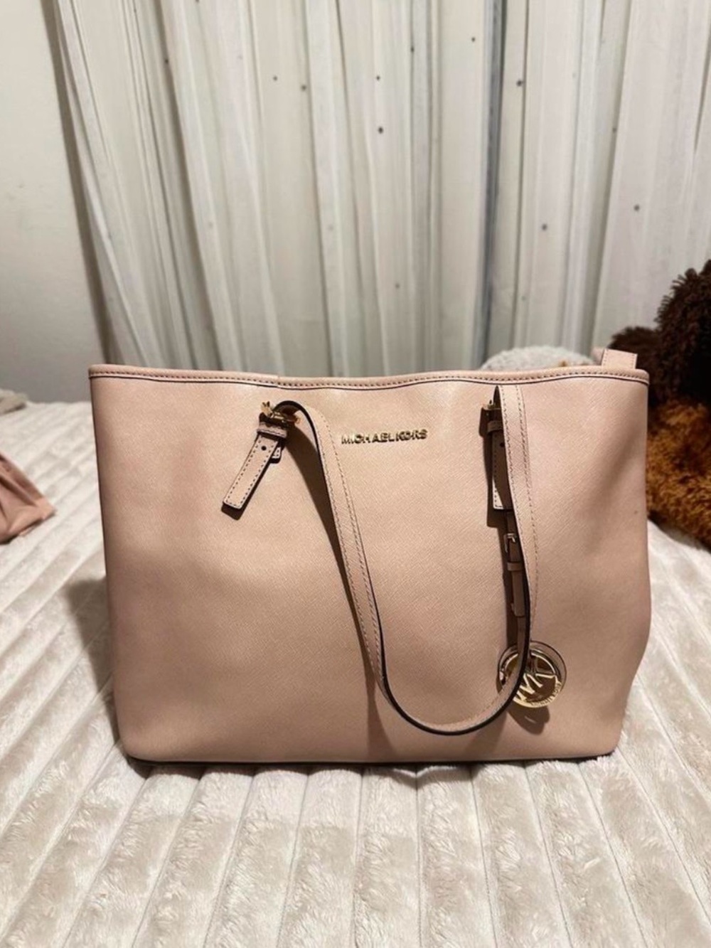 Michael Kors Pale Pink Saffiano Leather Tote with Gold Hardware